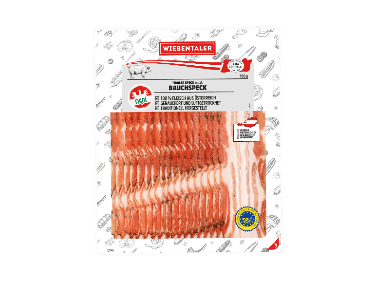Wiesentaler Tiroler Bauchspeck, 160 g.