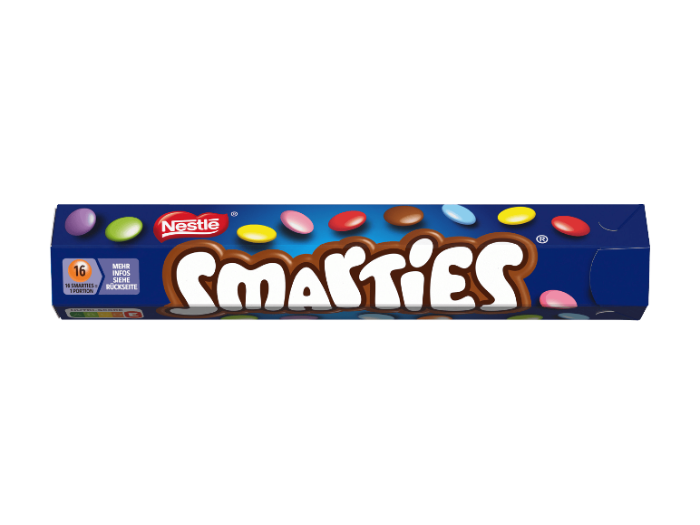Nestlé Smarties Riesenrolle Schokolinsen in einer blauen Hexagonal-Verpackung