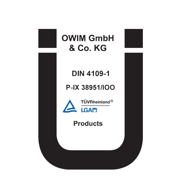 OWIM GmbH & Co. KG, DIN 4109-1, P-IX 38951/IOO, Produkte, zertifiziert durch TÜV Rheinland LGAI.