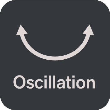 Siegel mit dem Text „Oscillation“ und geschwungenen Pfeilen.
