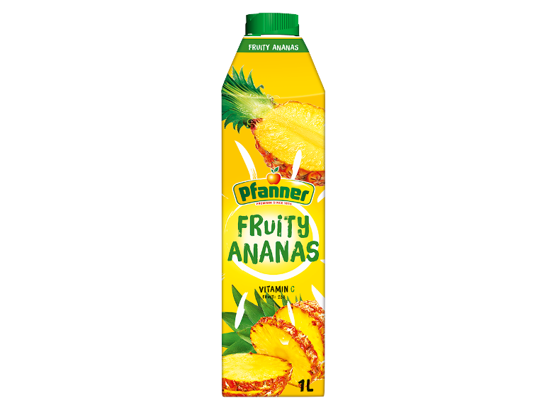 1L Ananasgetränk mit Vitamin C im gelben Karton.