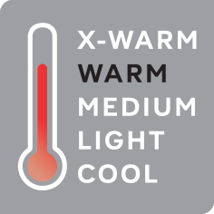 Thermometer mit Anzeigen X-WARM, WARM, MEDIUM, LIGHT, COOL.