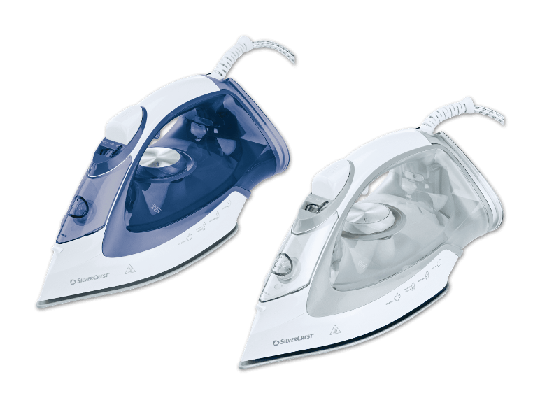 SILVERCREST Dampfbügeleisen in Blau und Weiß.