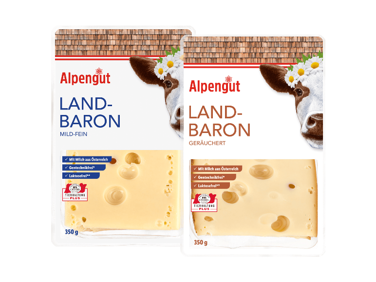 Zwei Packungen Scheibenkäse, einmal mild-fein und einmal geräuchert.