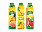 Drei Ein-Liter-Kartons mit Fruchtsäften: Tropical, Ananas und Wassermelone.