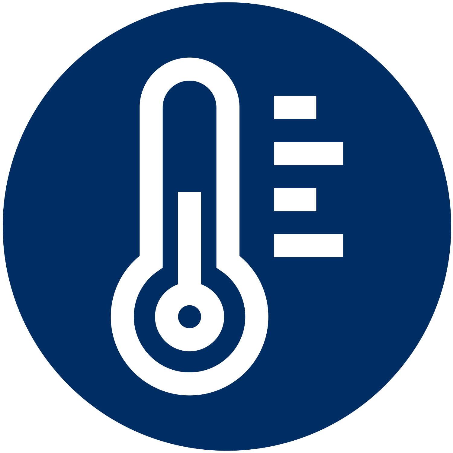 Blaues rundes Siegel mit einem Thermometer, das die Temperatur anzeigt.