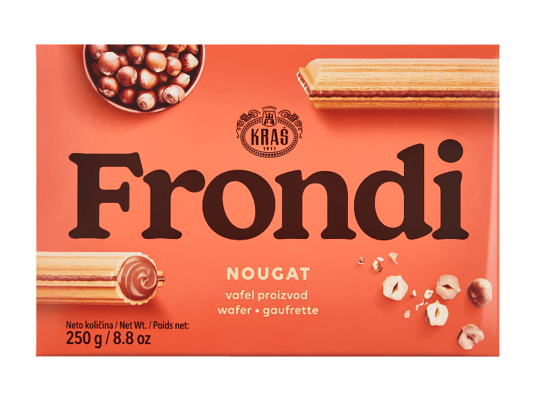 Packung Waffeln mit Nugatfüllung und Haselnüssen, 250 g