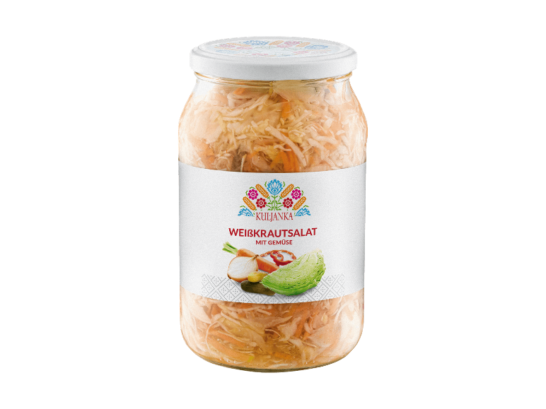 Kuljanka Weißkrautsalat mit Gemüse im 948 ml Glas.