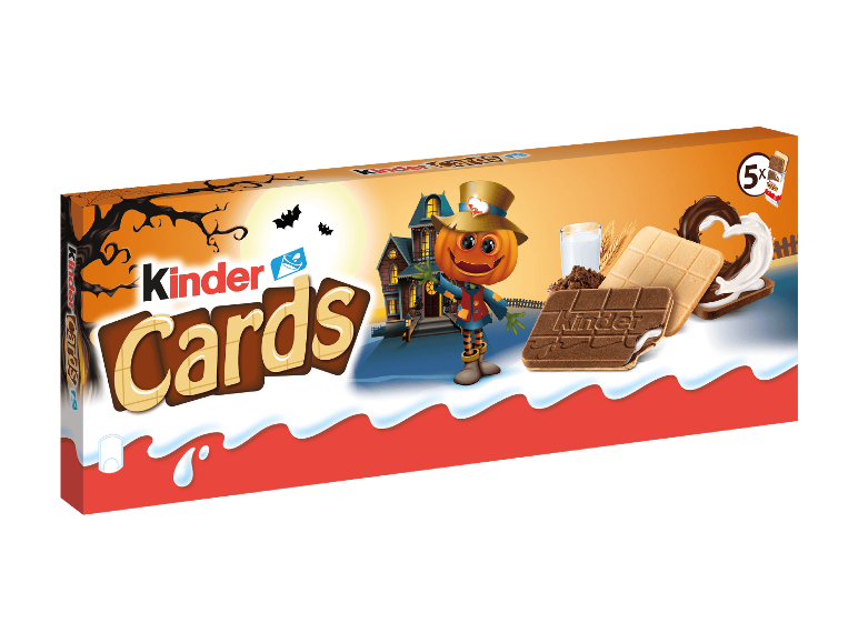 Halloween-Verpackung für dünne Kekse mit Milch- und Kakaofüllung.
