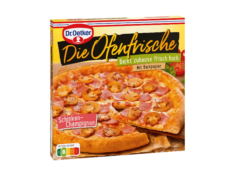 Tiefkühlpizza mit Schinken und Champignons