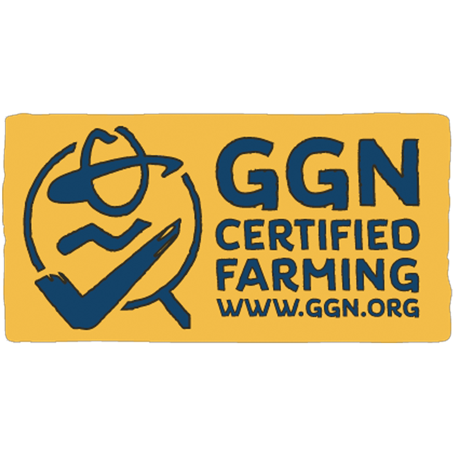 Gelbes Siegel mit der Aufschrift GGN CERTIFIED FARMING und Website.