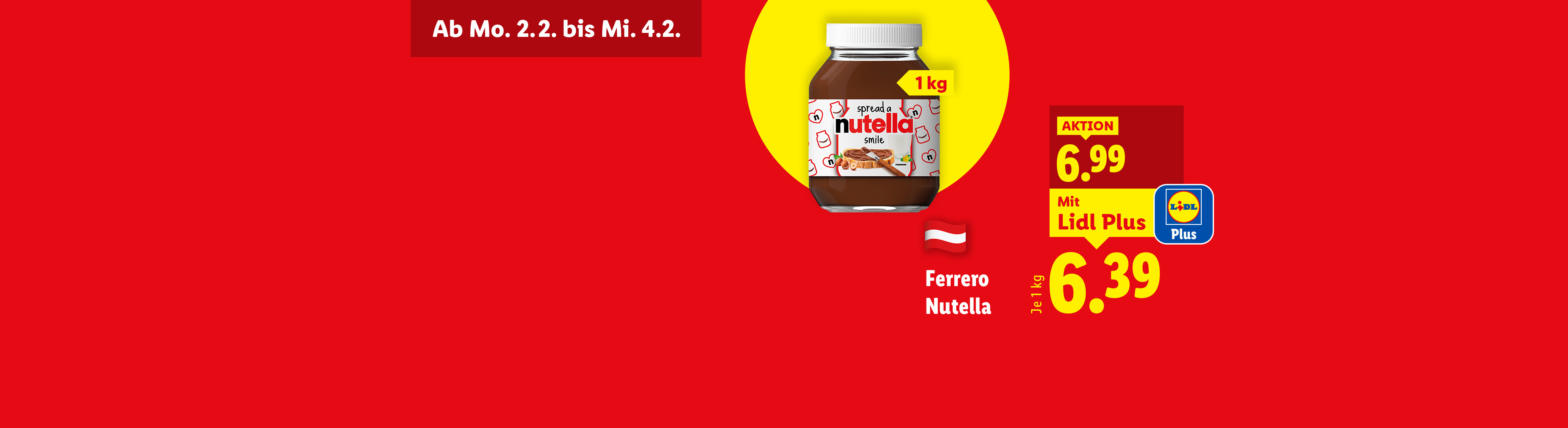 Ein Glas Nuss-Nougat-Creme (1 kg) im Angebot für 6,99 €, mit Lidl Plus für 6,39 €.