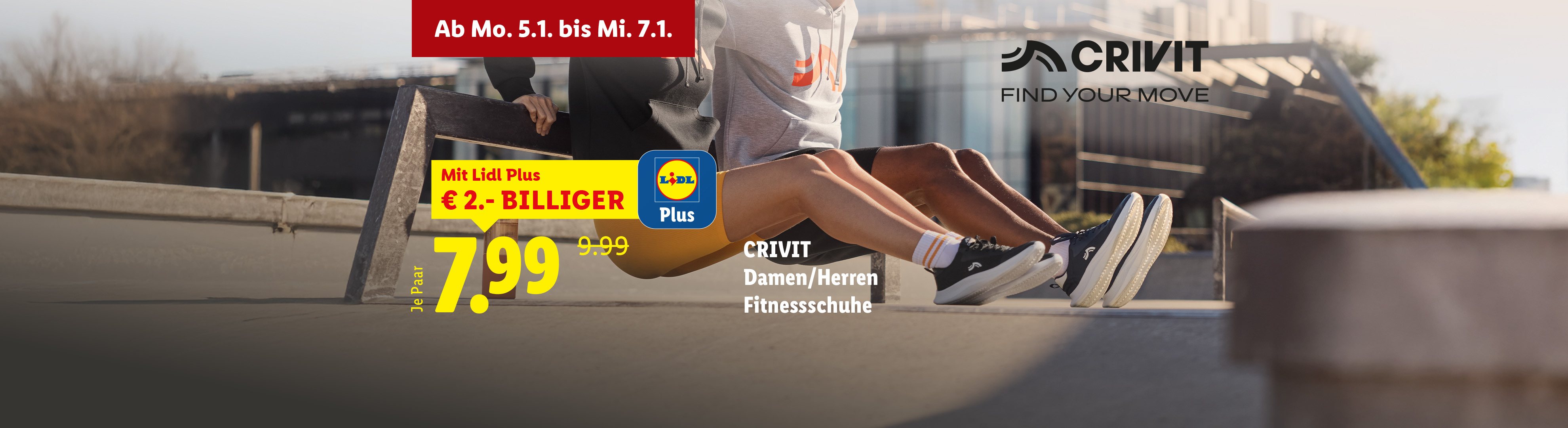 Crivit Fitnessschuhe für Damen und Herren, erhältlich mit Lidl Plus für 7,99 € statt 9,99 €.