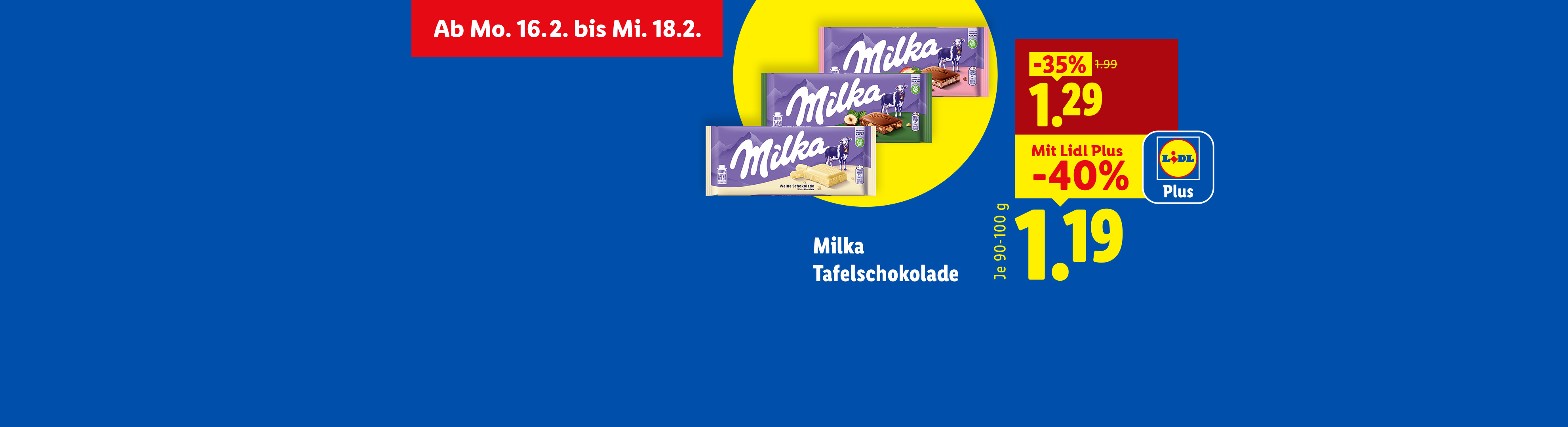 Schokoladentafeln im Angebot, ab Montag, 16.2. bis Mittwoch, 18.2., mit Lidl Plus Rabatt.