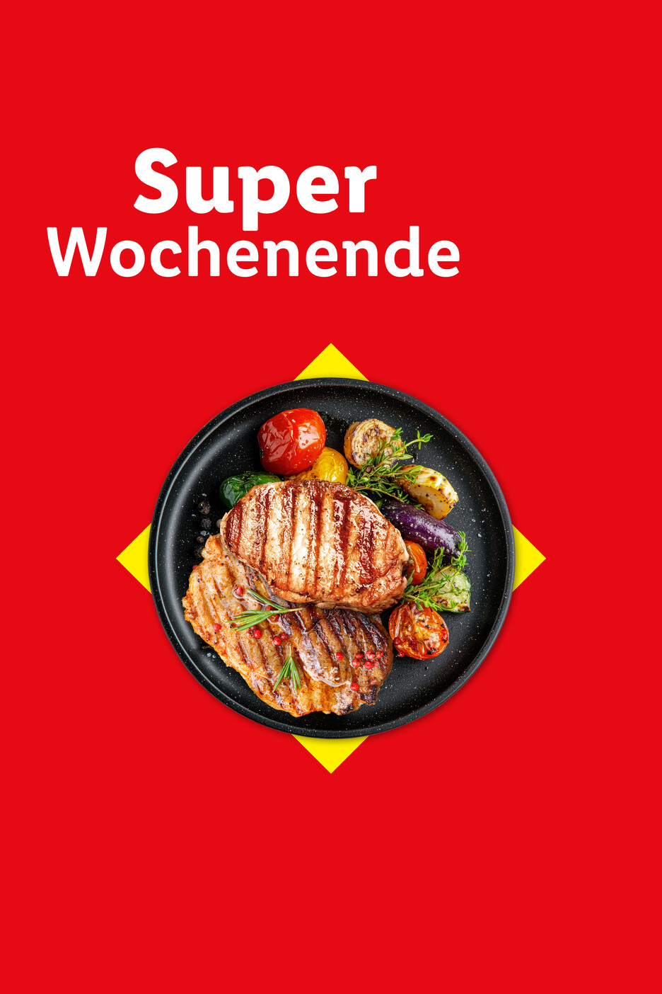 Super Wochenende: Grillfleisch mit Gemüse auf schwarzer Platte