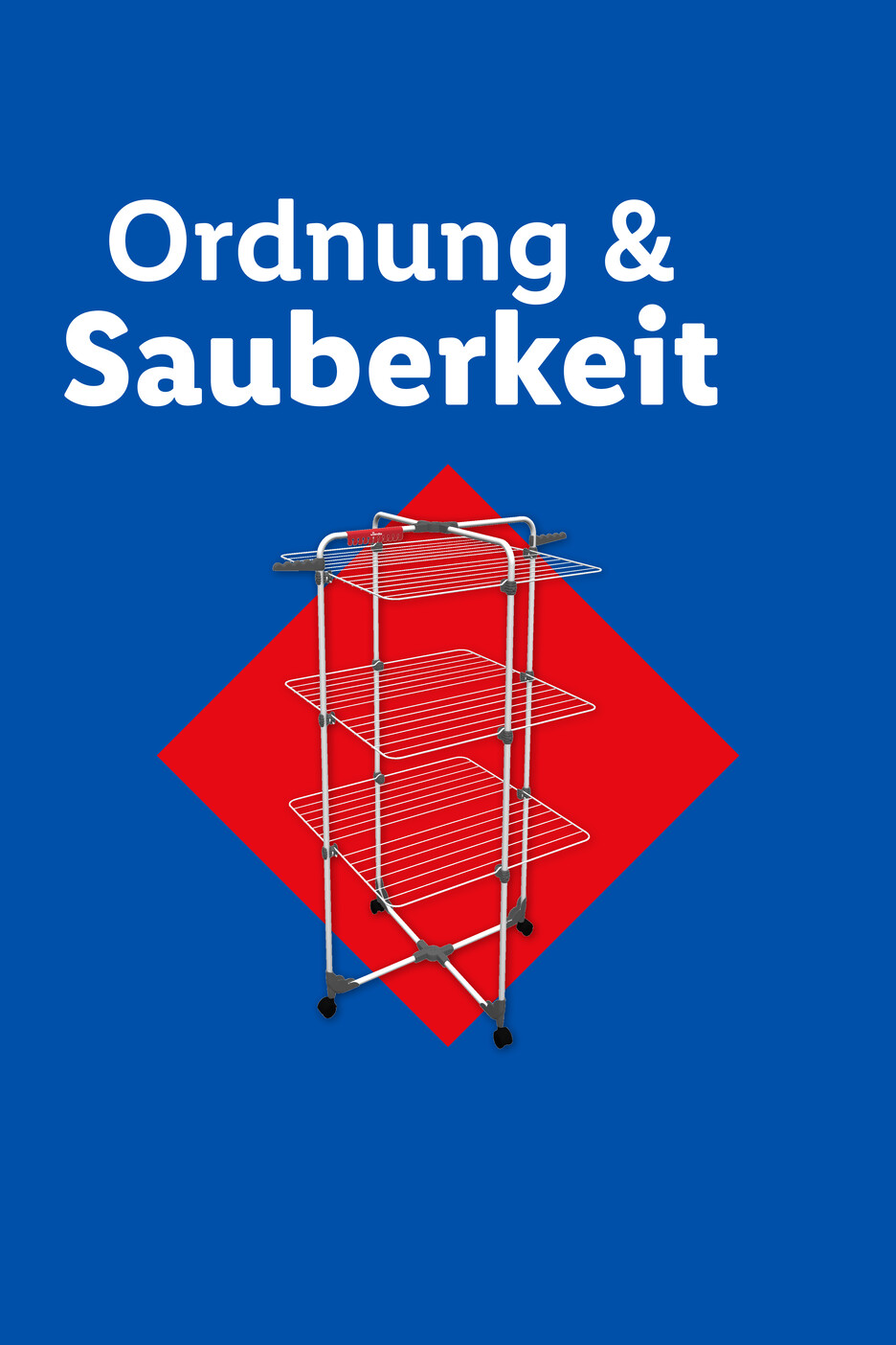 Wäscheständer mit drei Ebenen auf blau-rotem Hintergrund