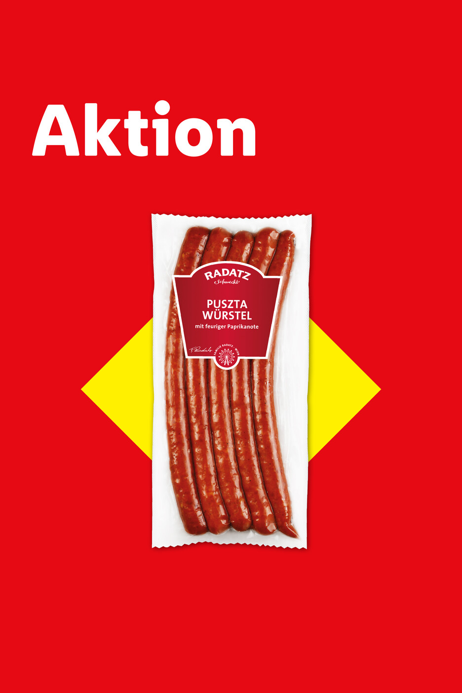 Aktion: Radatz Puszta Würstel mit feuriger Paprikanote in einer Packung.