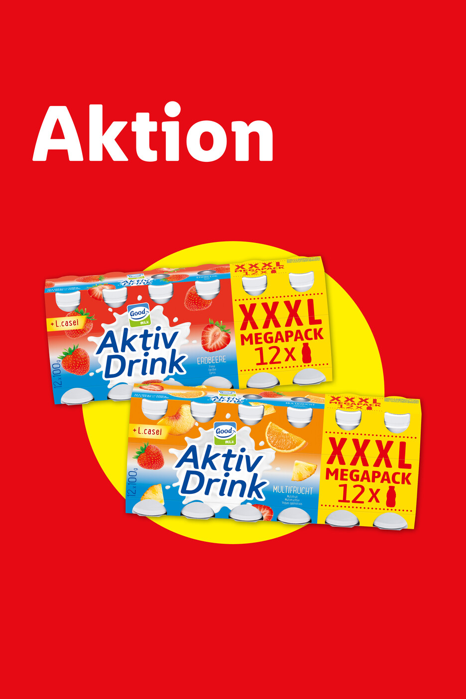 Aktion: Aktiv Drink XXL Megapack mit Erdbeer- und Multifruchtgeschmack.