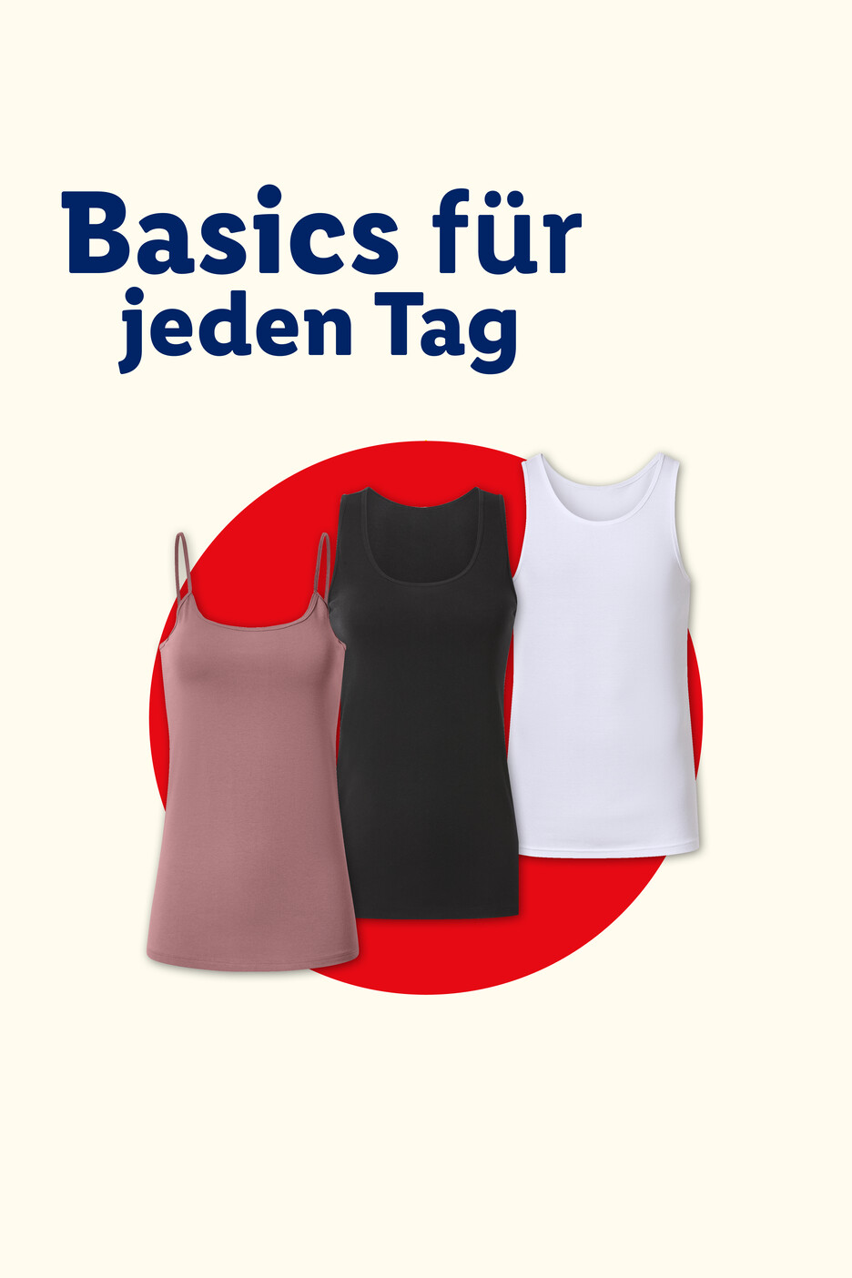 Basics für jeden Tag: Drei Unterhemden in Rosa, Schwarz und Weiß.