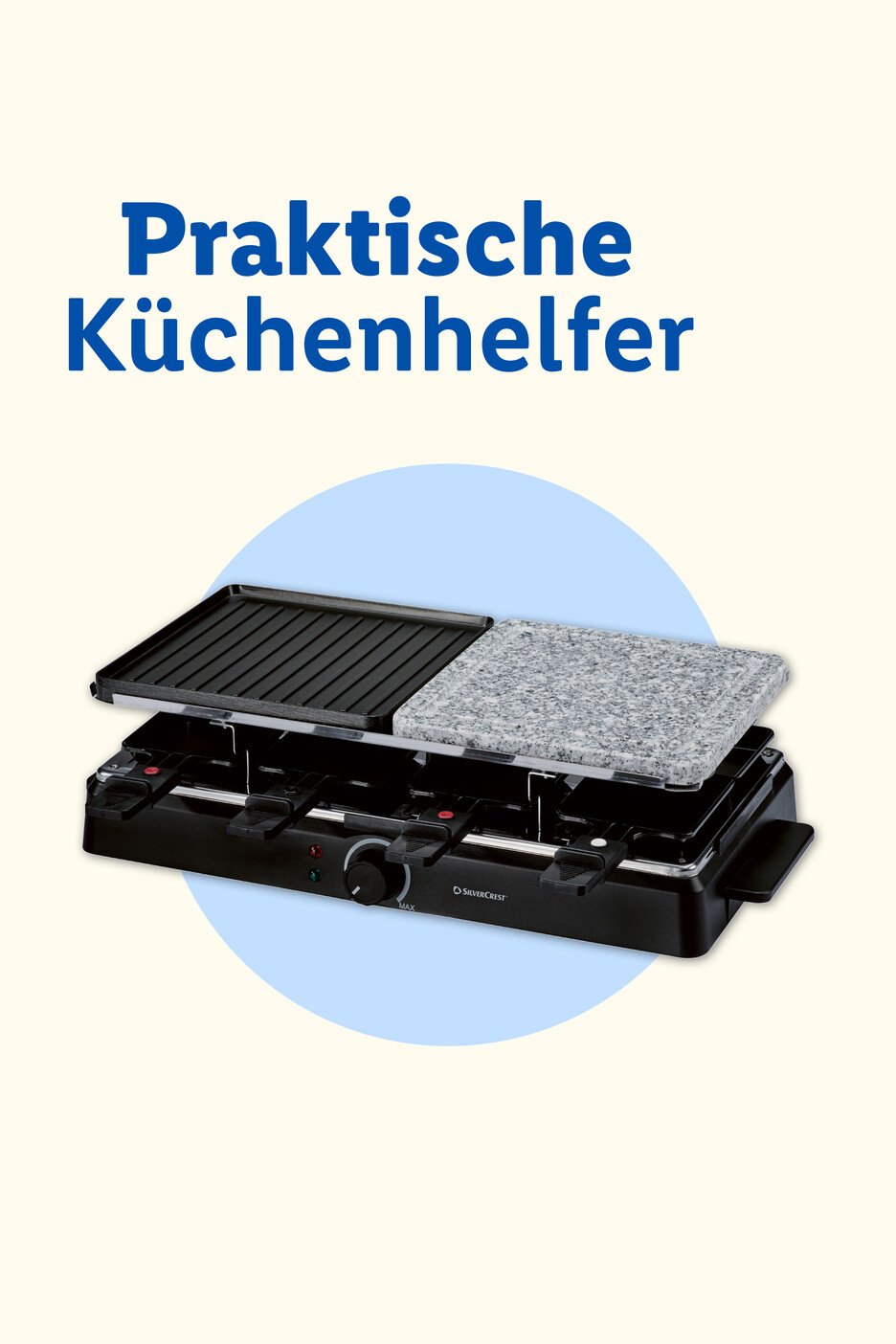 SilverCrest Raclette-Grill mit Grillplatte und Natursteinplatte