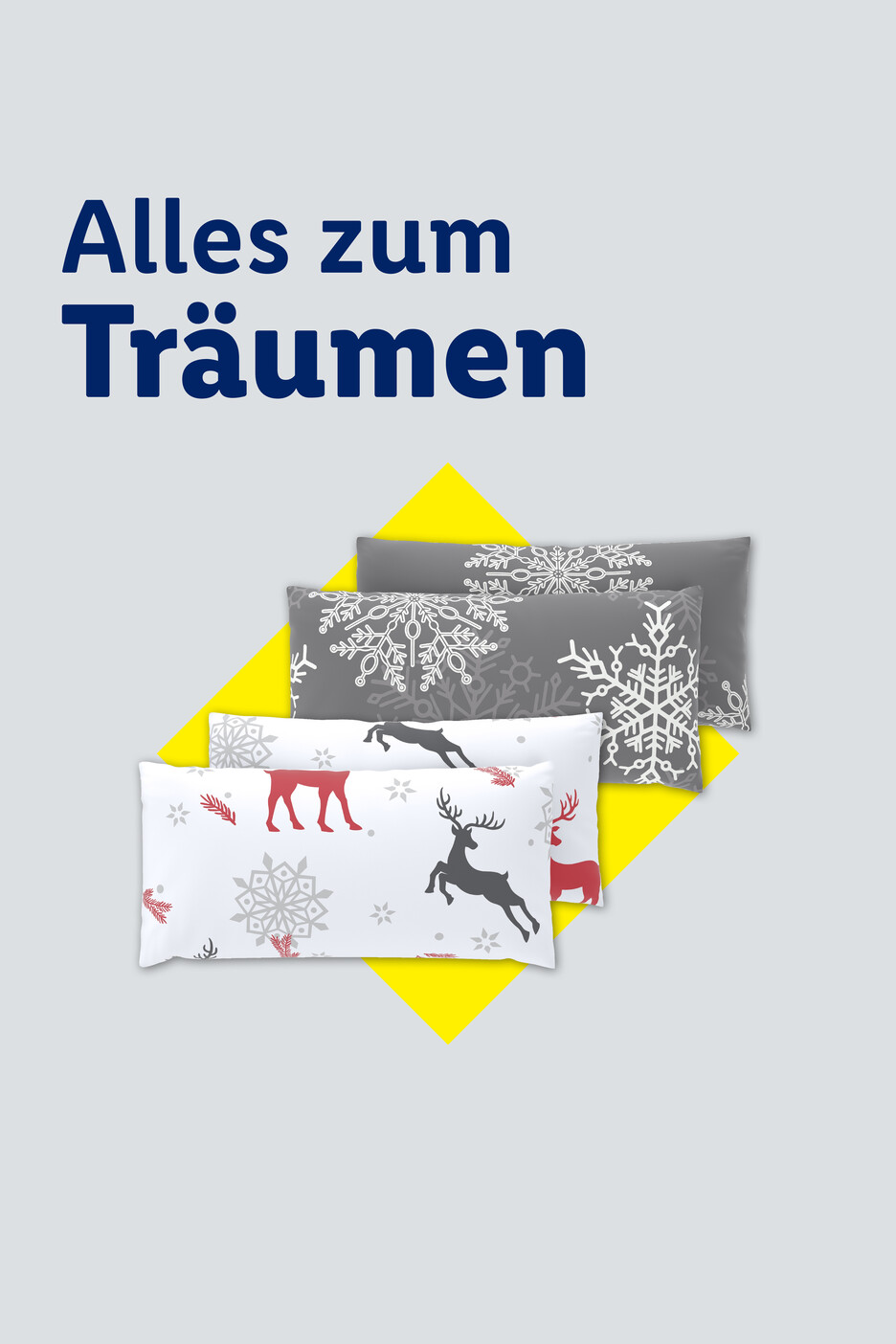 Kissen mit Wintermotiven und dem Text 'Alles zum Träumen'.