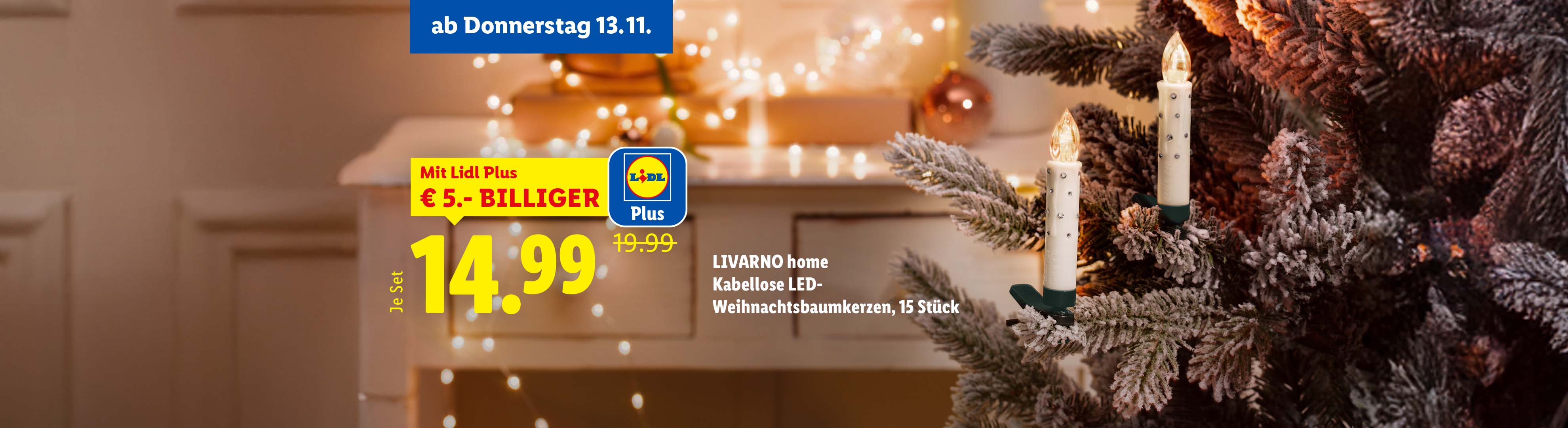 LIVARNO home kabellose LED-Weihnachtsbaumkerzen, 15 Stück, für 14.99€ statt 19.99€