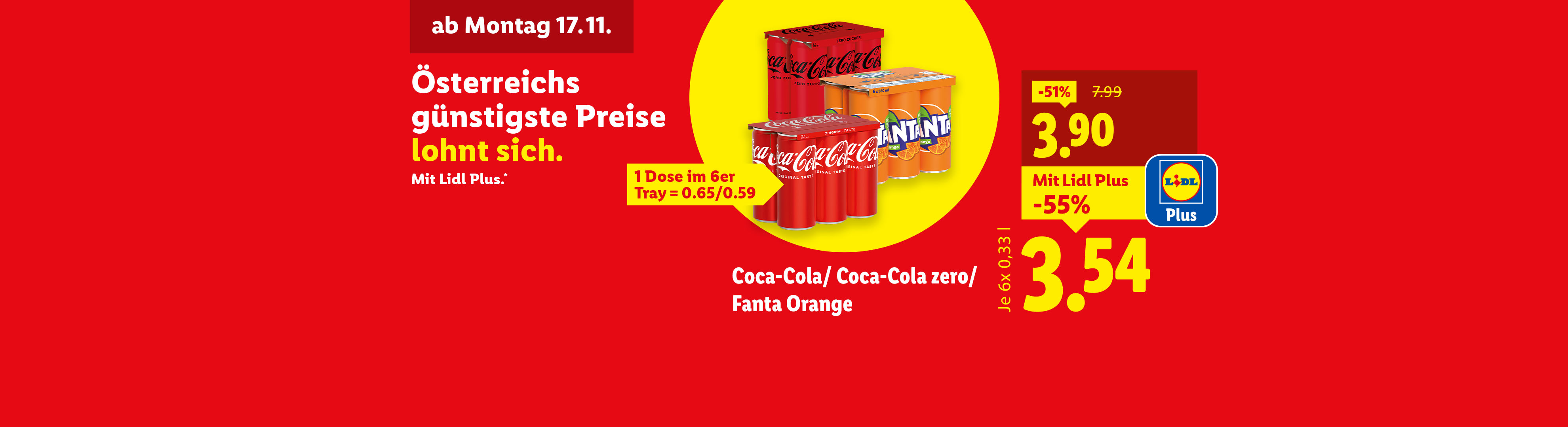 Lidl Plus Angebot: Coca-Cola, Coca-Cola Zero und Fanta Orange 6er-Packungen