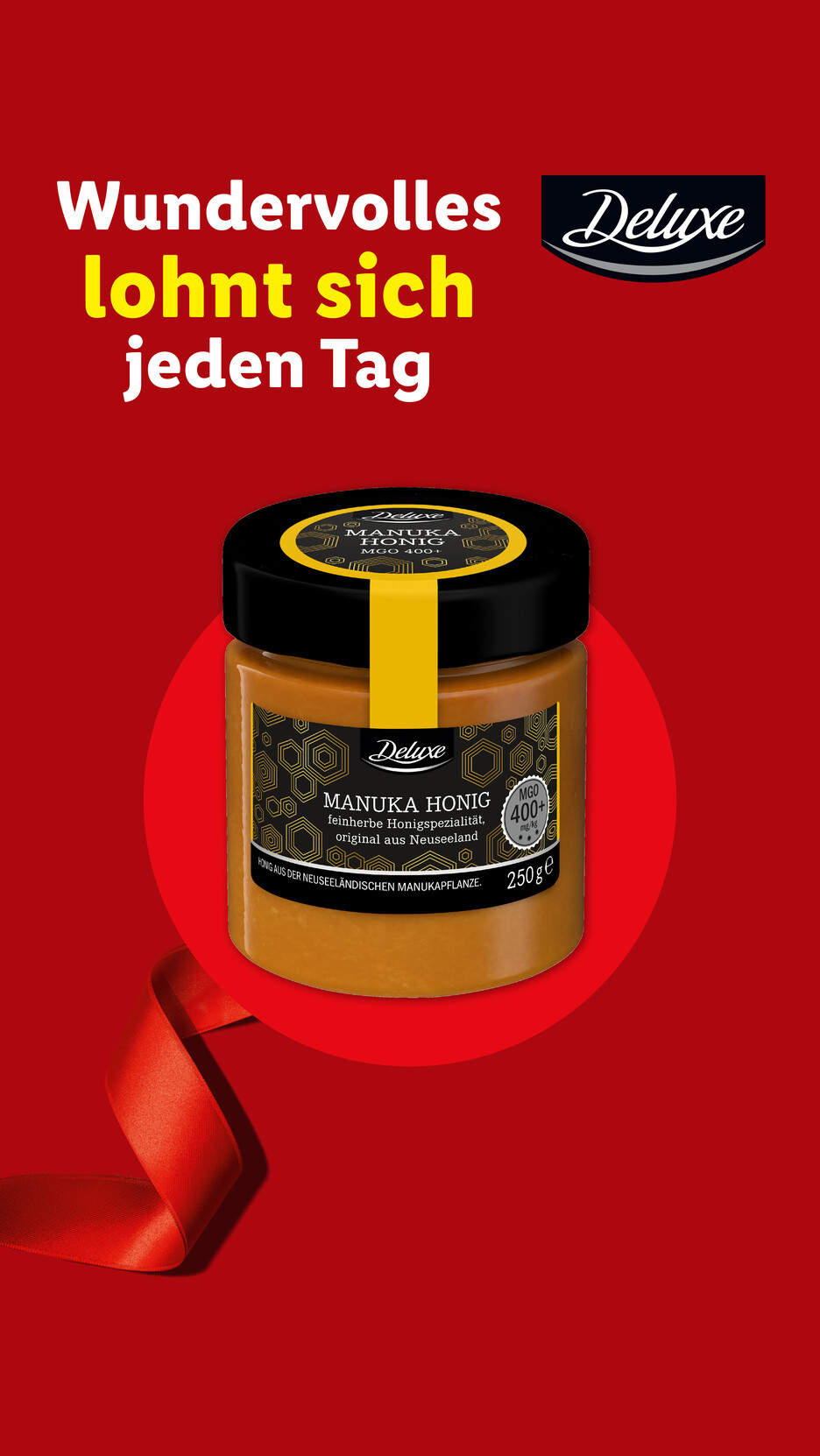 Deluxe Manuka Honig 400+ aus Neuseeland, 250g Glas