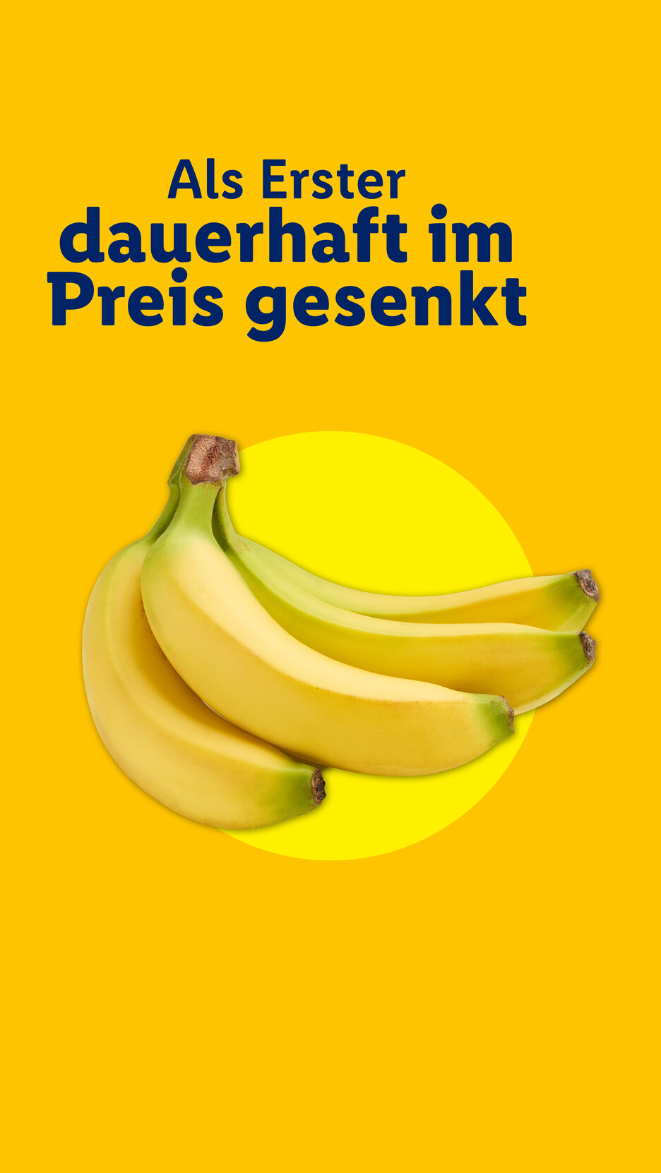 Als Erster dauerhaft im Preis gesenkt: Eine Bananenstaude auf gelbem Hintergrund.