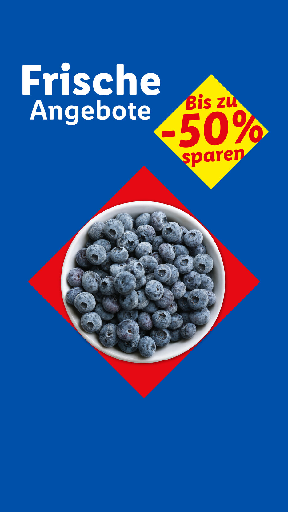 Frische Angebote: Blaubeeren in einer Schale mit bis zu -50% Rabatt.