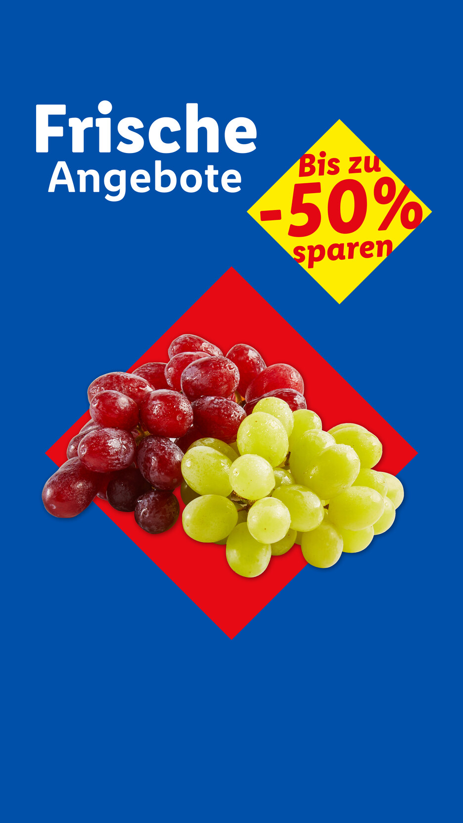 Frische Angebote: Rote und grüne Trauben mit bis zu -50% Rabatt.