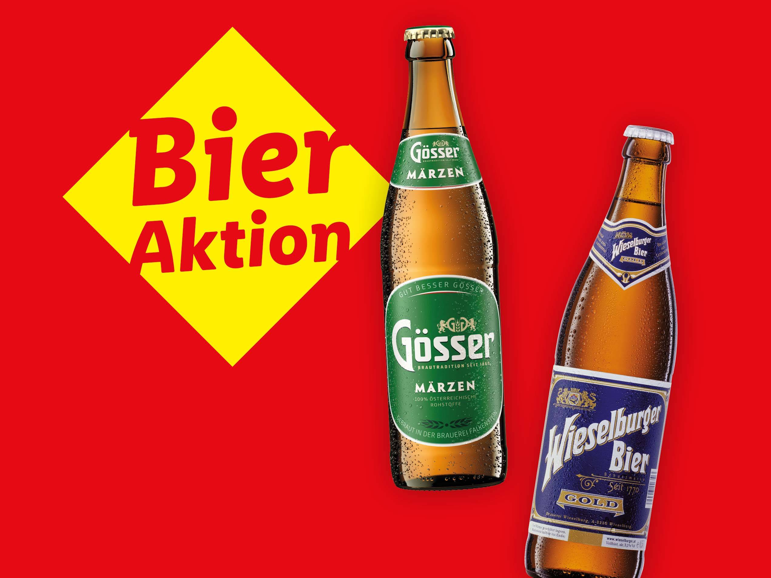 Gösser Märzen und Wieselburger Bier Gold im Sonderangebot.