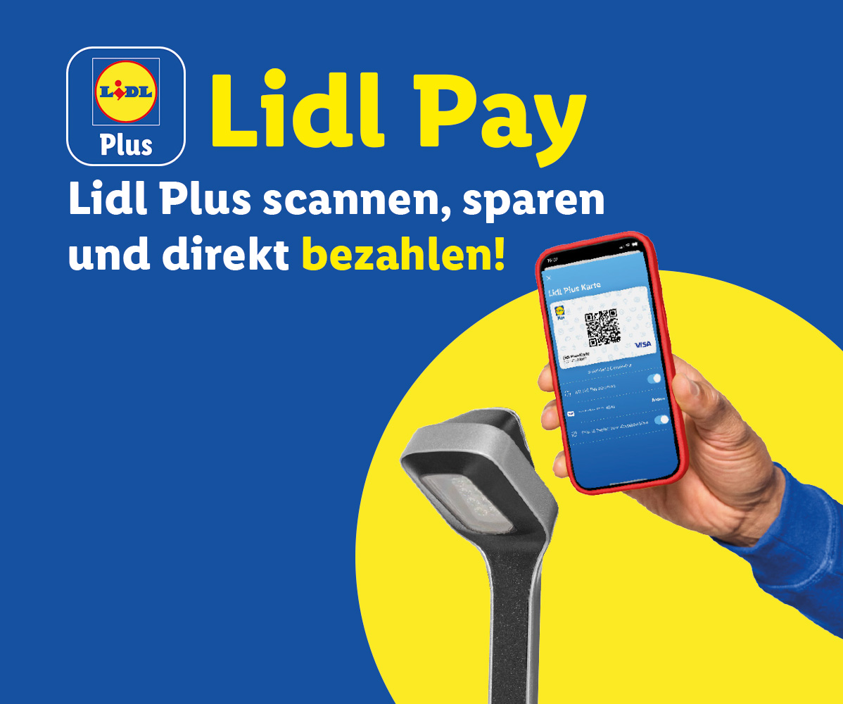 Lidl Pay: Scannen Sie Ihre Lidl Plus Karte und bezahlen Sie direkt.