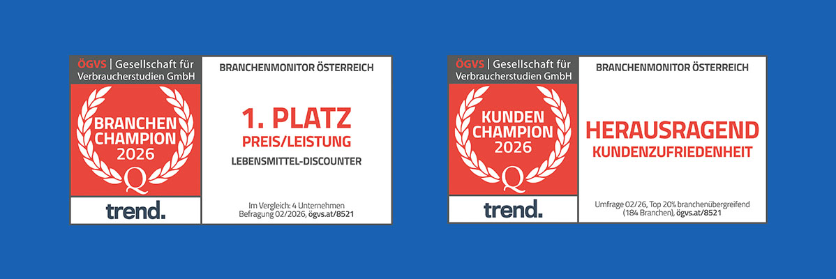 Zwei Auszeichnungen: Branchen-Champion 2026 für Preis/Leistung und Kunden-Champion 2026 für Kundenzufriedenheit.