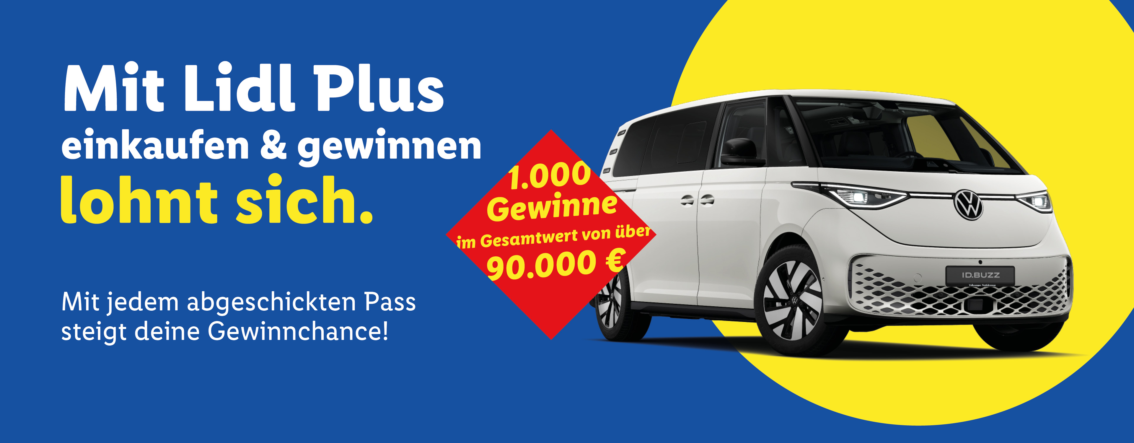 Lidl Plus Gewinnspiel: Einkaufen & gewinnen mit 1.000 Preisen im Wert von über 90.000 €, inklusive VW ID. Buzz.