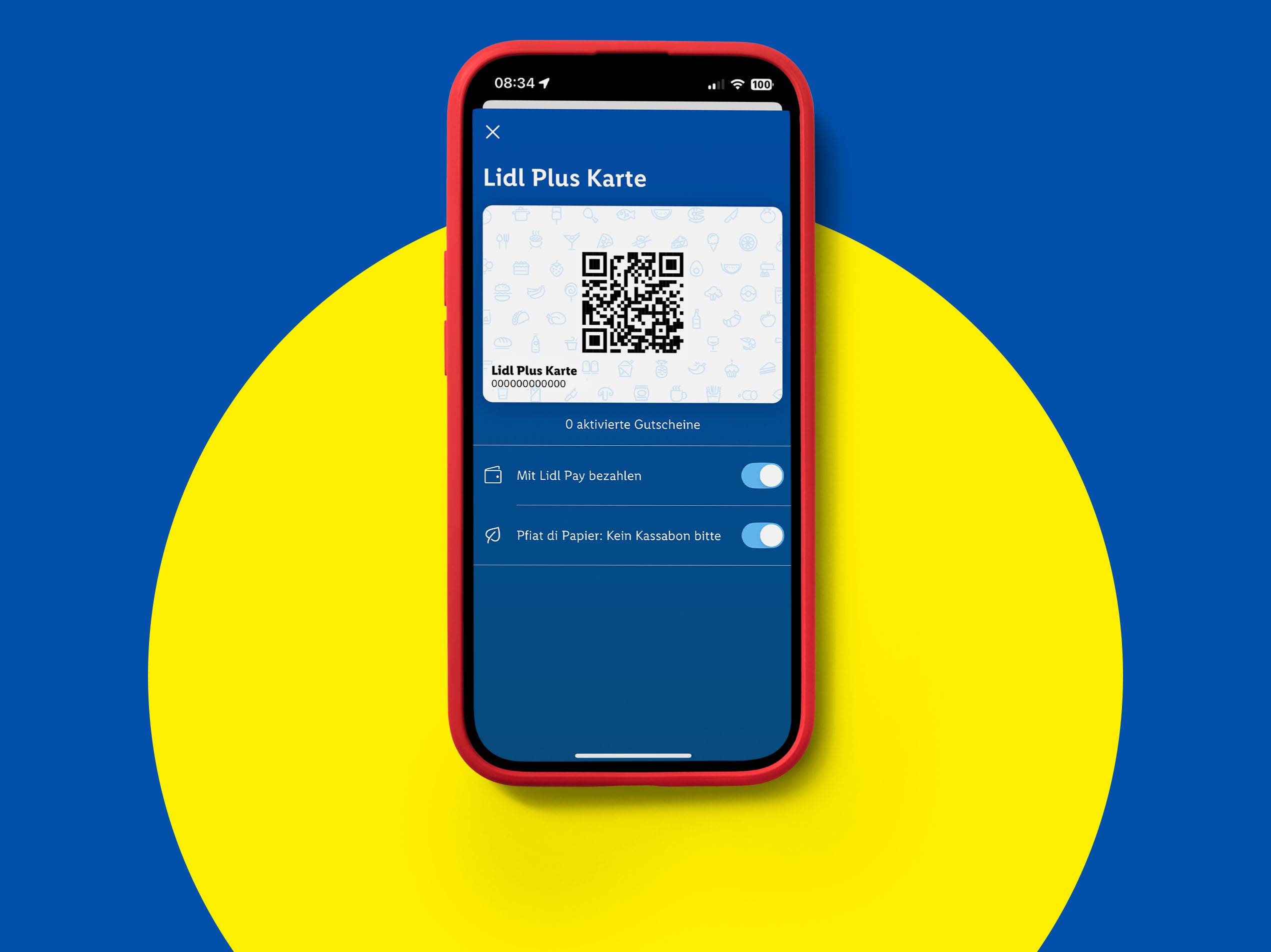 Handyscreen zeigt eine Lidl Plus-Karte an.