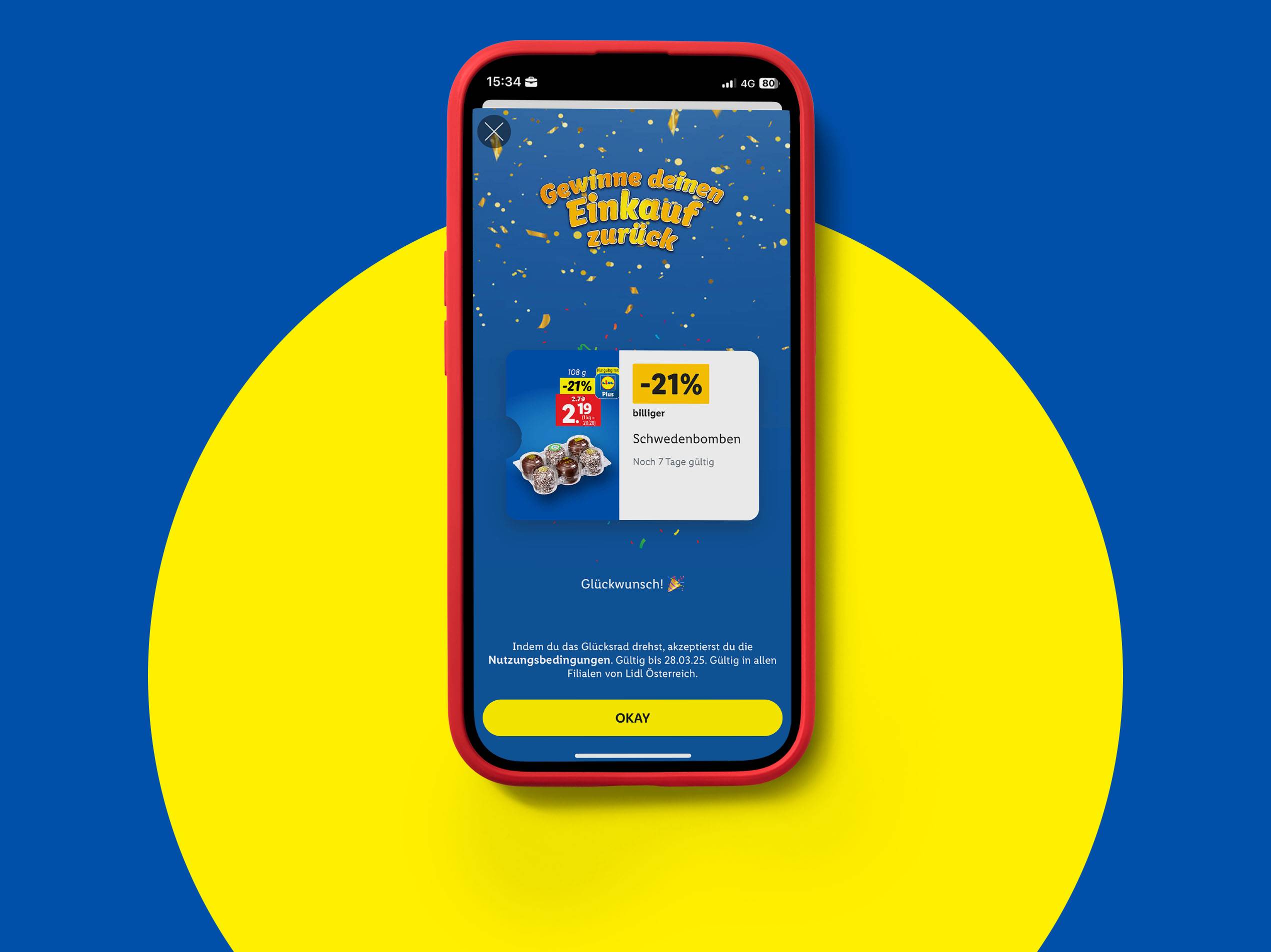 Handyscreen mit einem zusätzlichen Gutschein nach einem Einkauf mit Lidl Plus