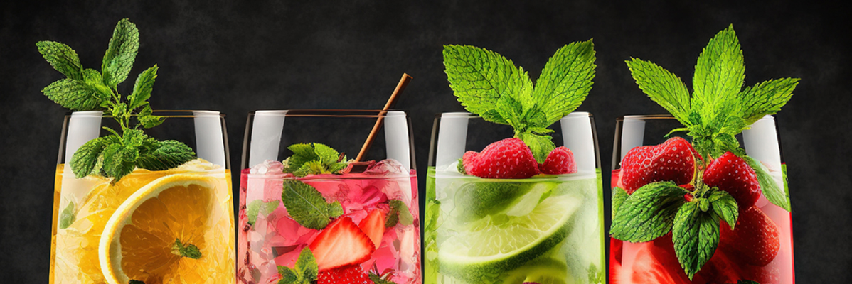 4 verschiedene Cocktails nebeneinander