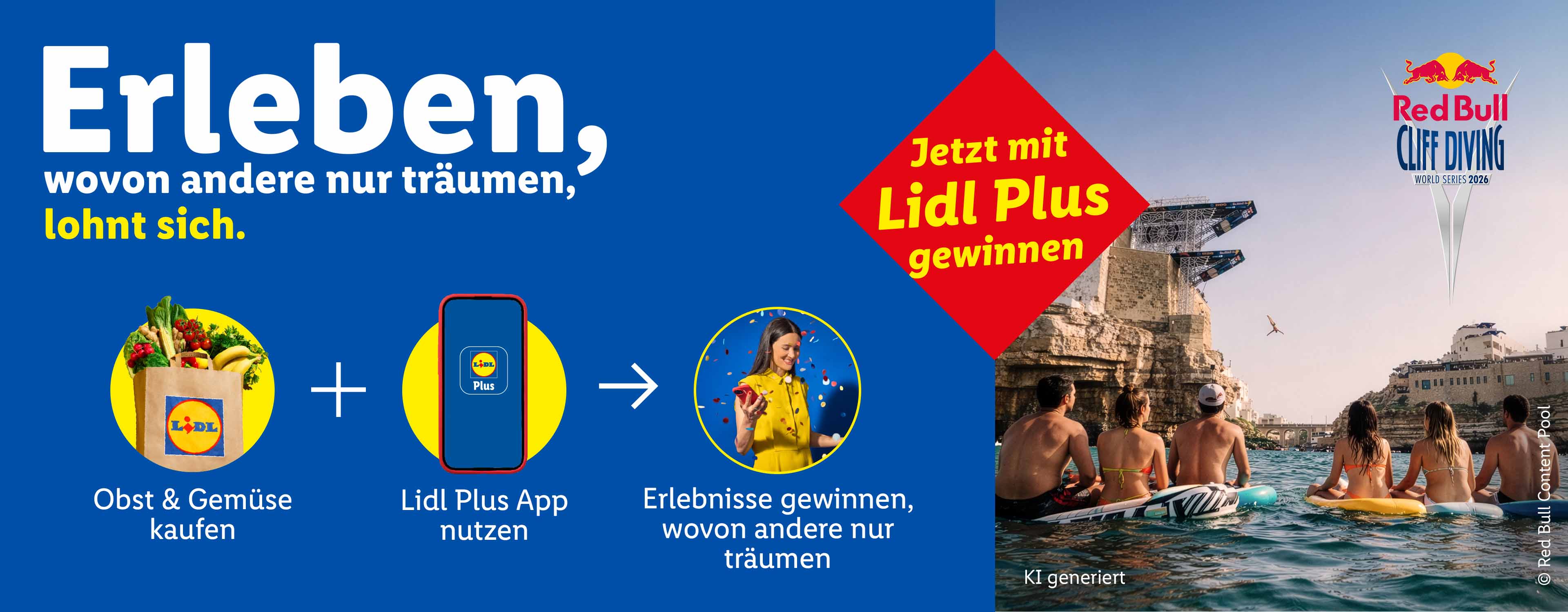 Erlebnisse gewinnen mit der Lidl Plus App: Obst & Gemüse kaufen, App nutzen, Erlebnisse gewinnen.