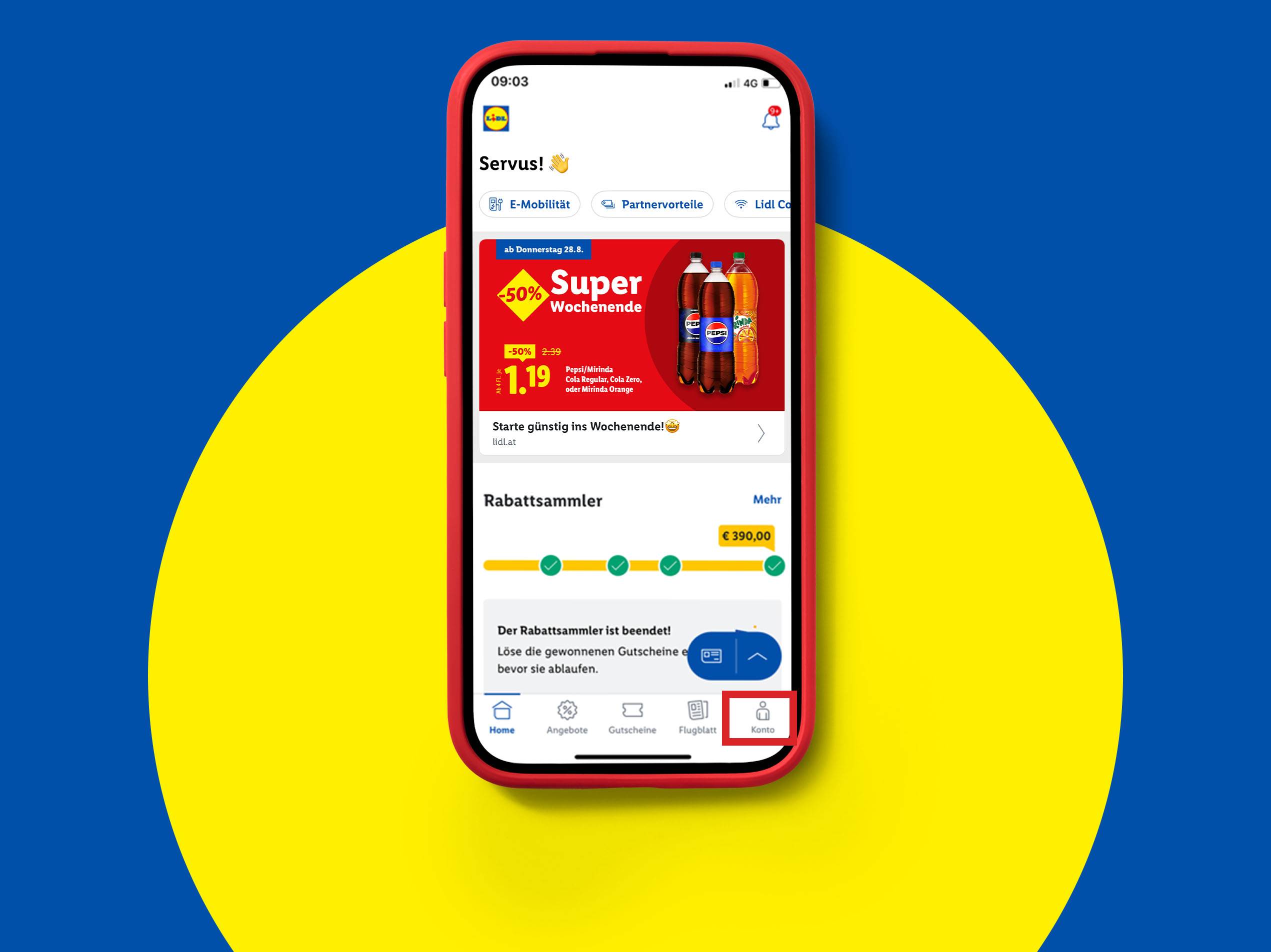 Lidl App mit Angeboten für Pepsi/Mirinda und Rabattsammler-Gutscheinen.