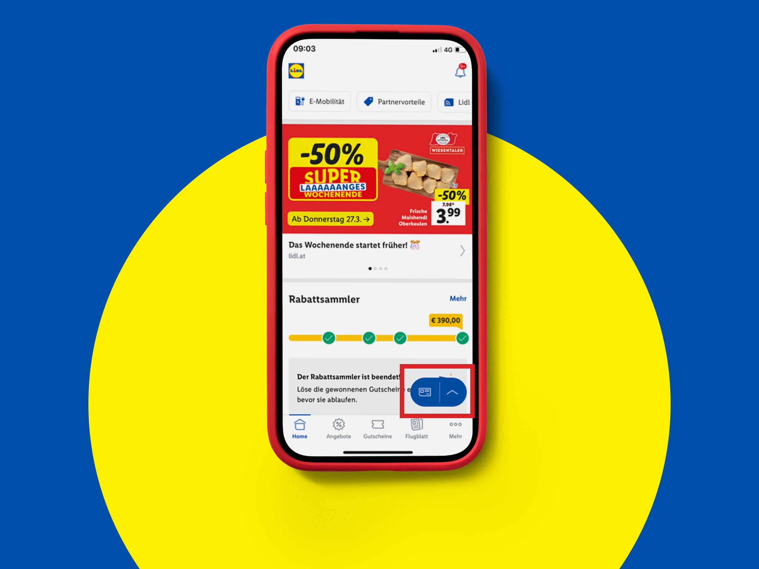 Handyscreen mit dem Startscreen von Lidl Plus. Um Lidl Pay zu aktivieren klicke auf "Lidl Plus Karte".