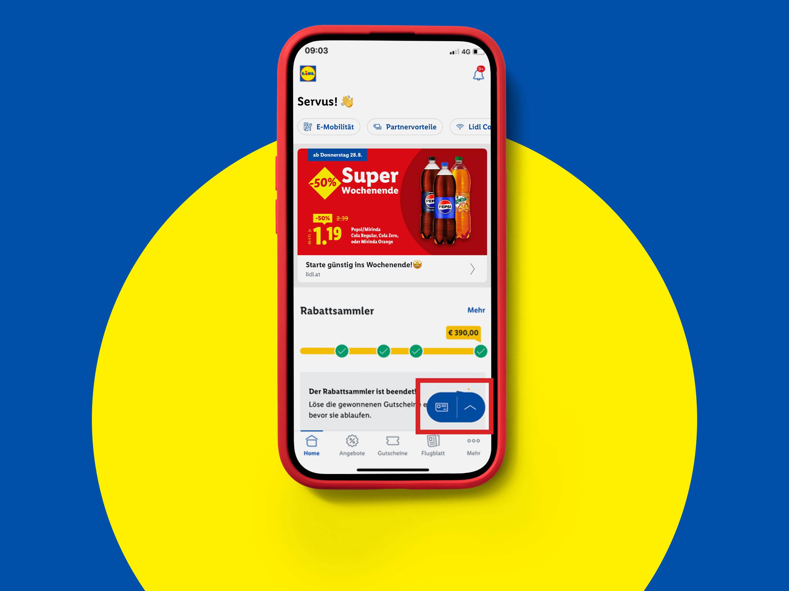 Lidl App mit Angebot für Pepsi/Mirinda Getränke und Rabattsammler.