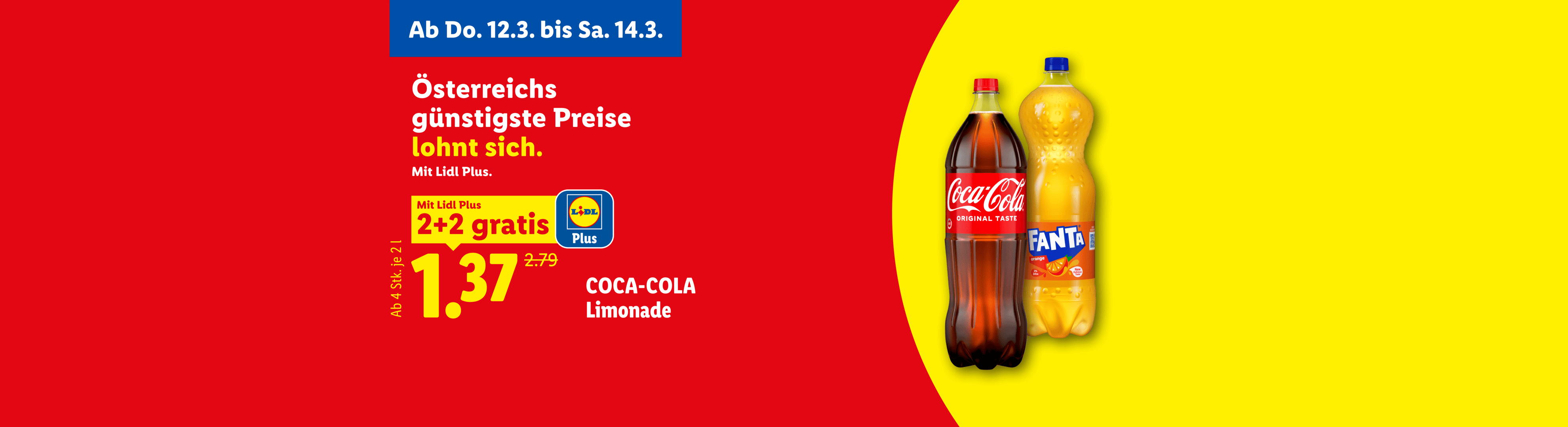 Werbebanner für Limonade mit dem Slogan „Österreichs günstigste Preise lohnt sich.“