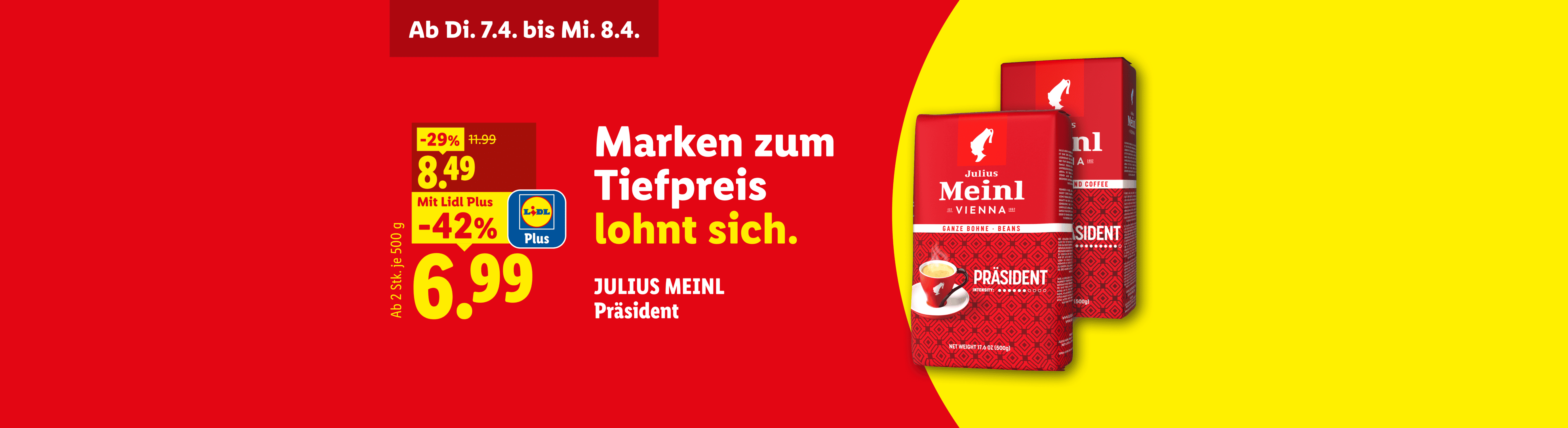 Werbebanner für Kaffee mit Rabatten, gültig vom 7. bis 8. April.
