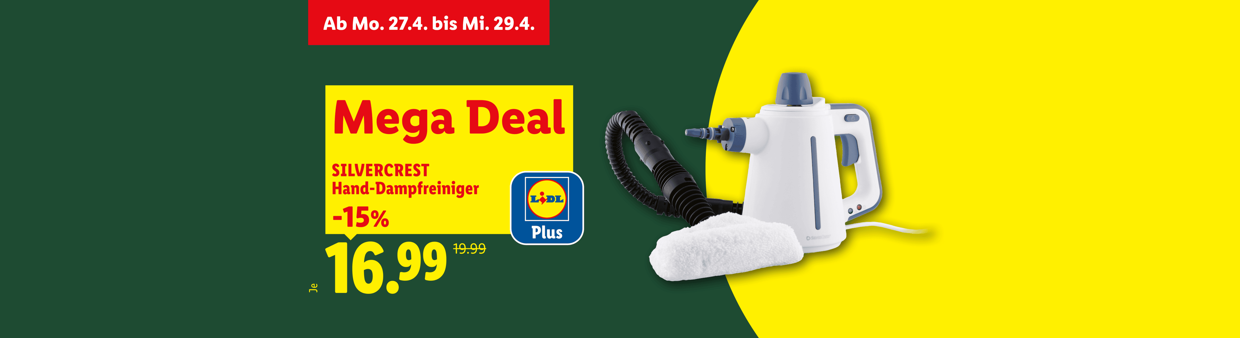 Handdampfreiniger im Angebot für 16,99€, gültig vom 27.4. bis 29.4.