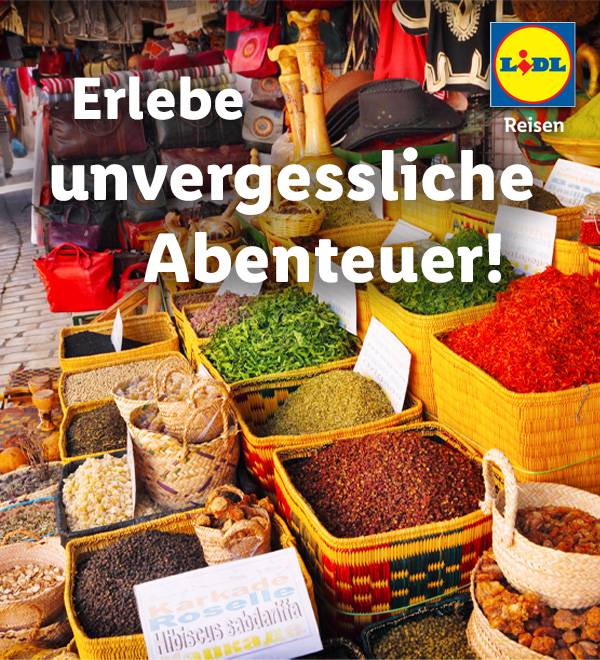 Gewürze und Kräuter auf einem Lidl Reisen Markt.