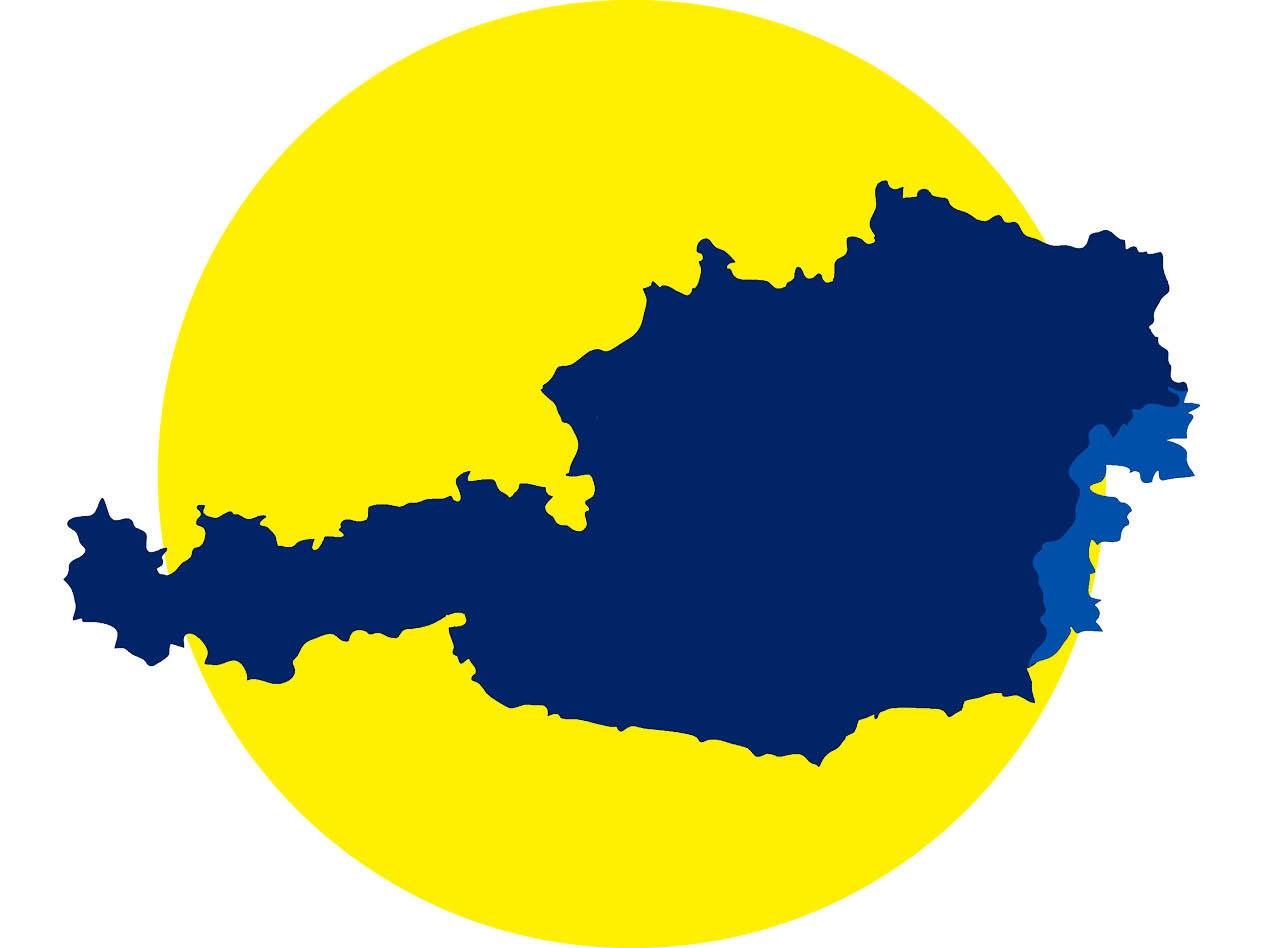 Karte von Österreich mit hervorgehobenem Bundesland Burgenland.