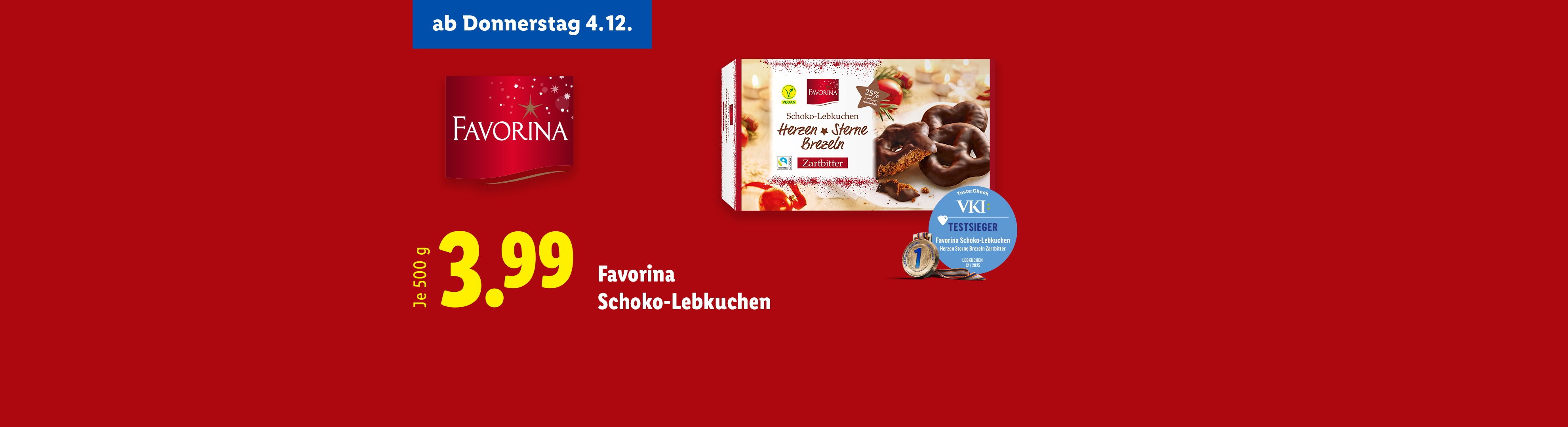 Favorina Schoko-Lebkuchen Herzen Sterne Brezeln Zartbitter für 3,99 €