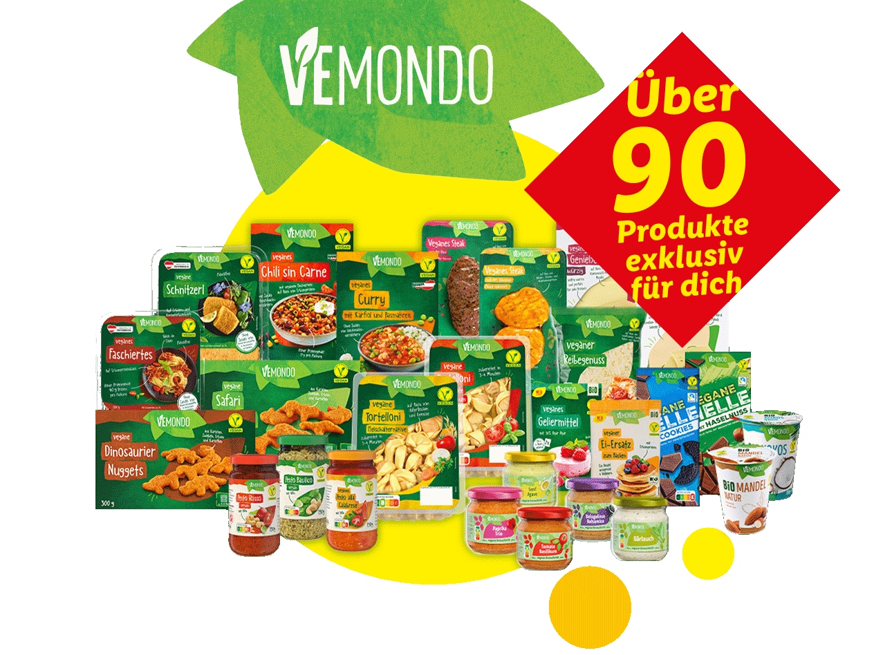 Über 90 vegane Vemondo Produkte: Nuggets, Schnitzel, Pasta, Aufstriche und mehr.
