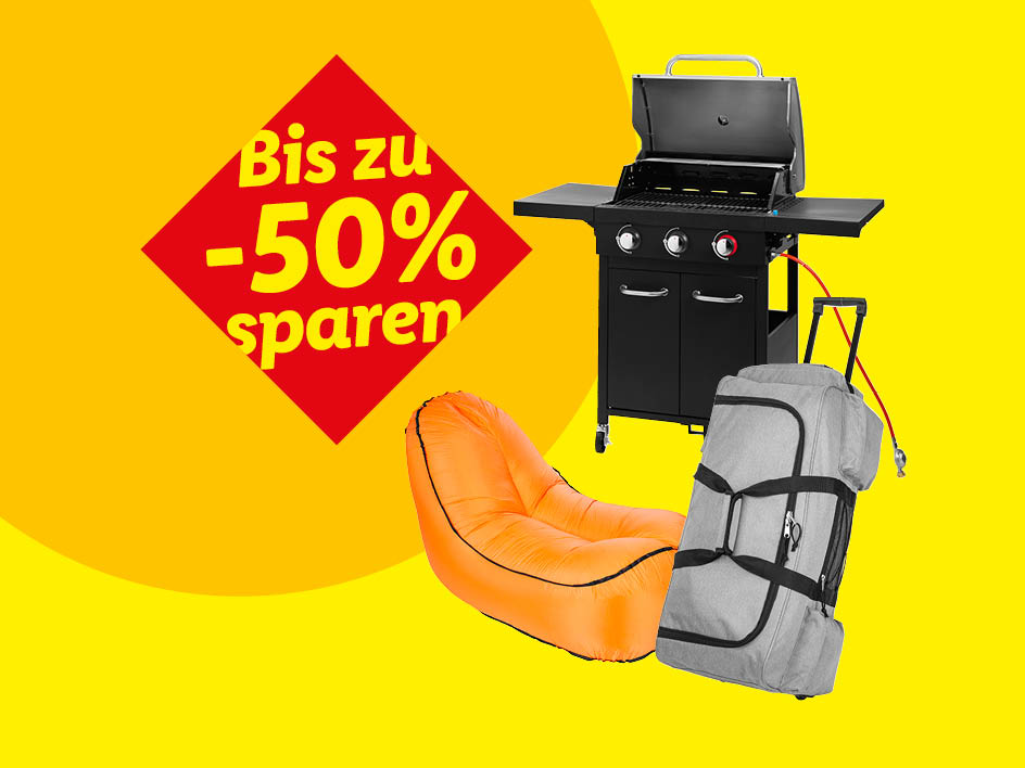 Bis zu 50% Rabatt auf Grill, Luftliege und Reisetasche.